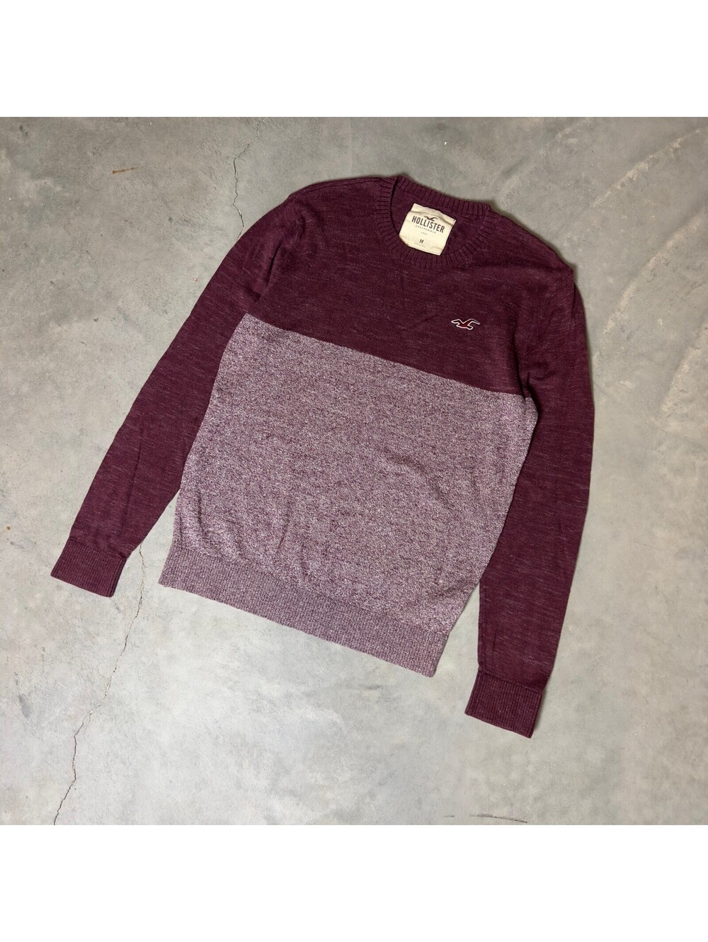 Hollister Colorblock Crewneck Sweater Mens M Maroon Purple